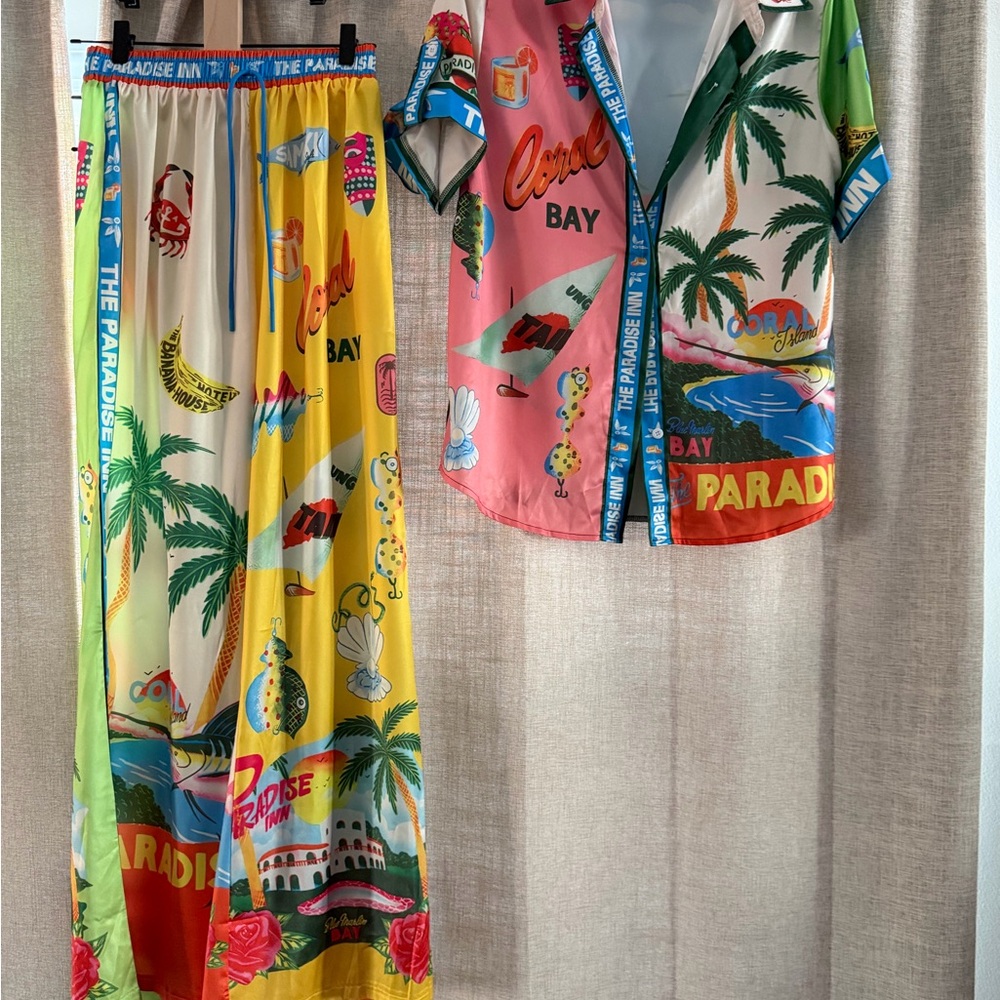 Colorful Tropical Print Shirt and Pants Set